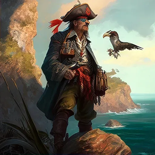 Pirate with treasure map and parrot watching horizon - Image 2