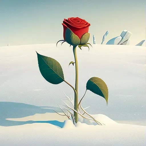 Image of a blooming rose in a snowy field - Image 1