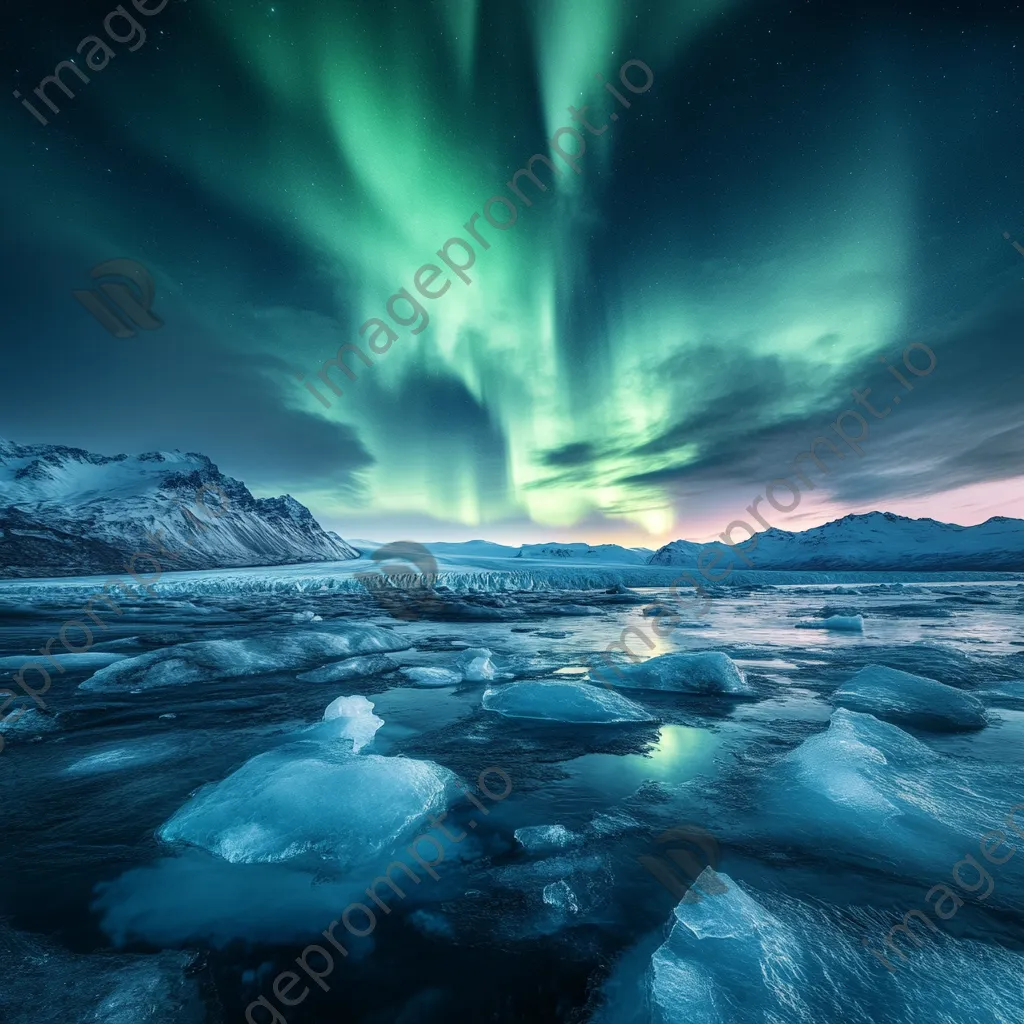 Northern lights glowing over an ice-covered landscape - Image 3