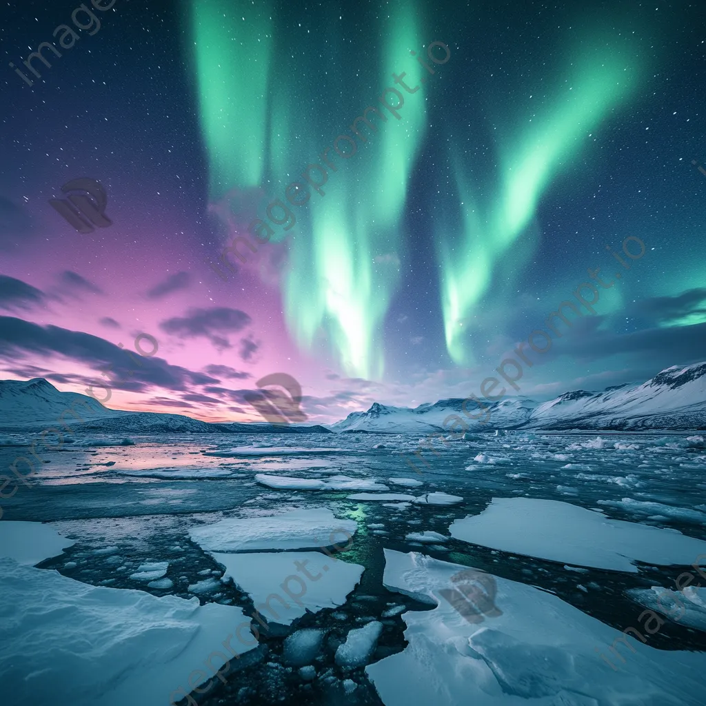 Northern lights glowing over an ice-covered landscape - Image 4