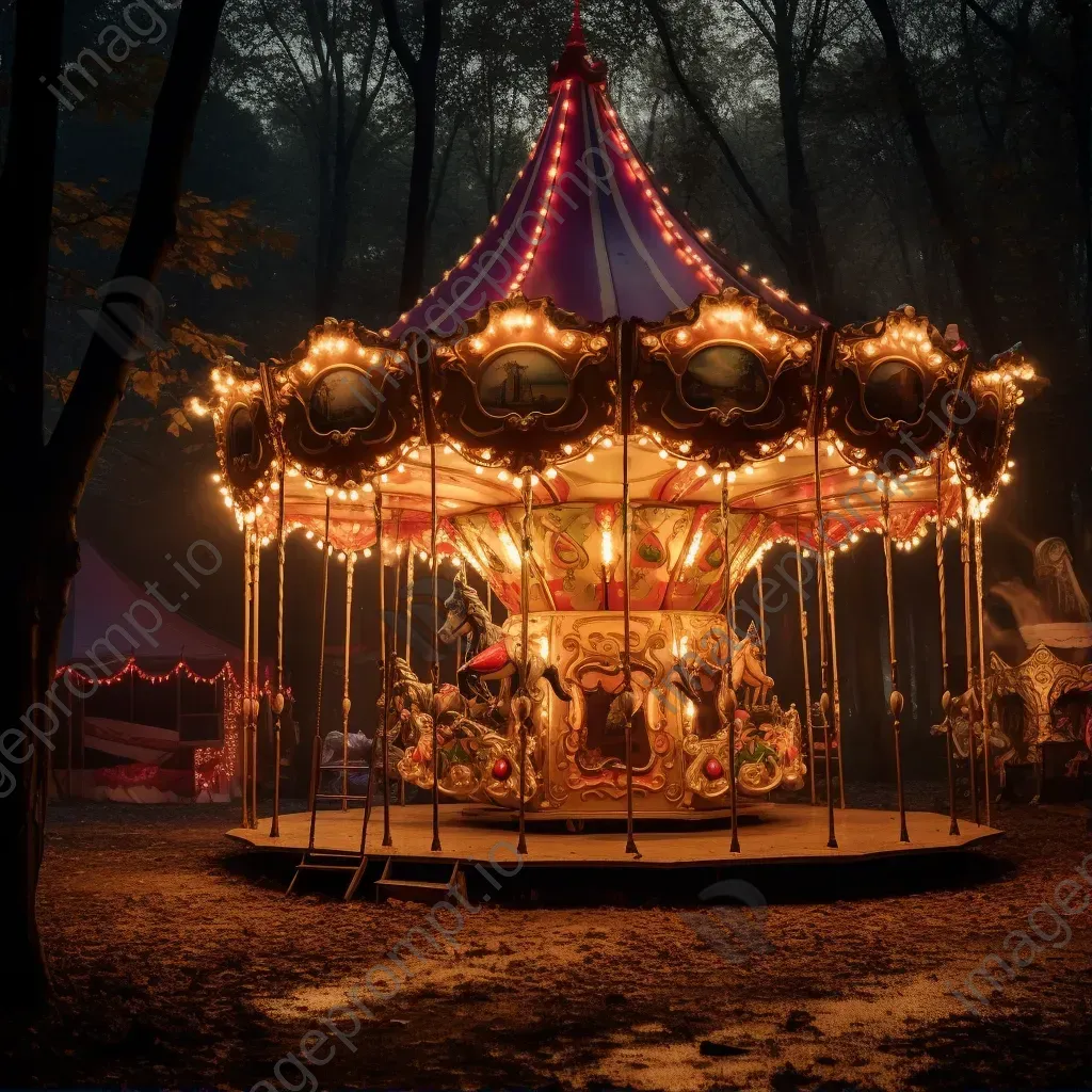 Enchanted carousel in fairy tale forest with colorful lights - Image 1