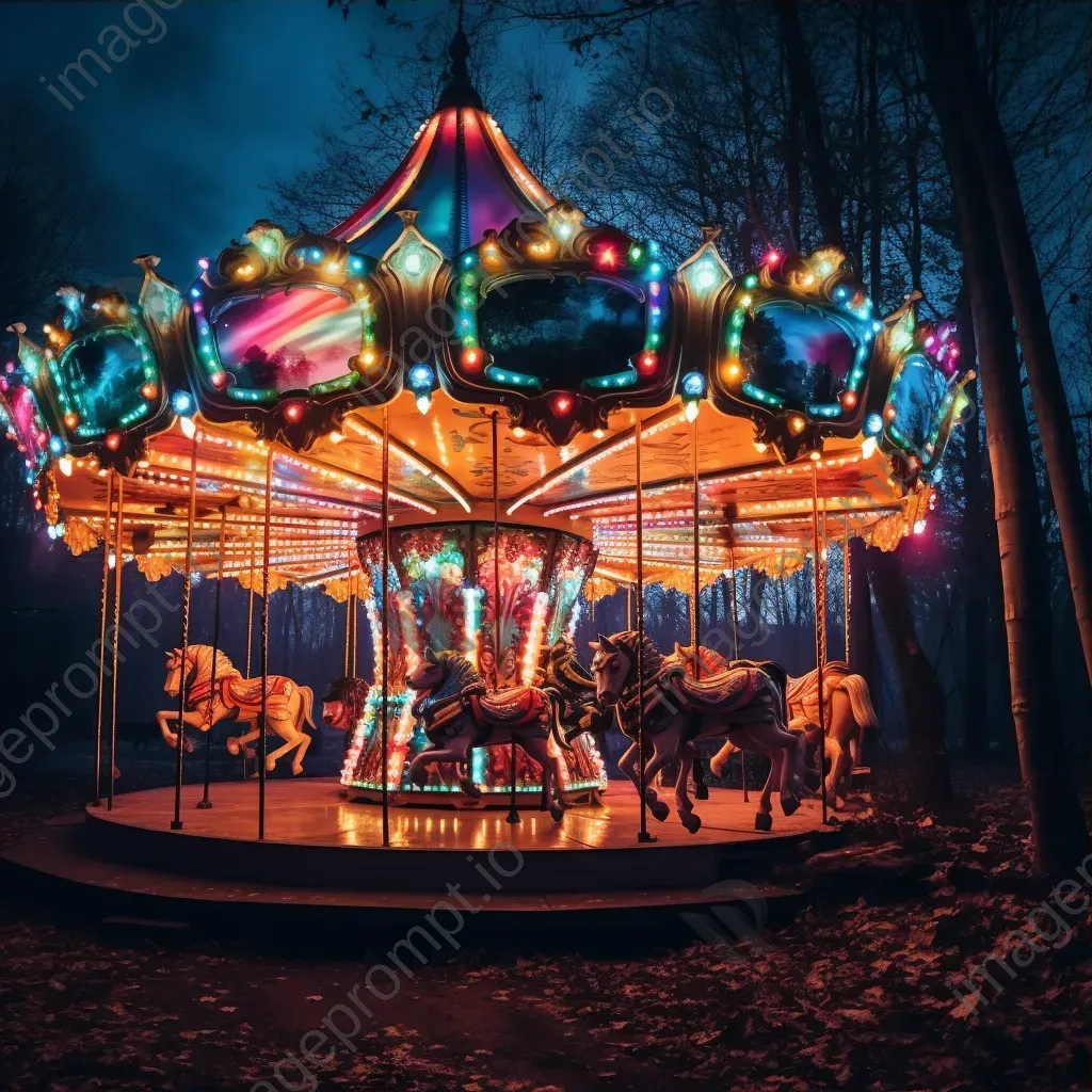 Enchanted carousel in fairy tale forest with colorful lights - Image 3