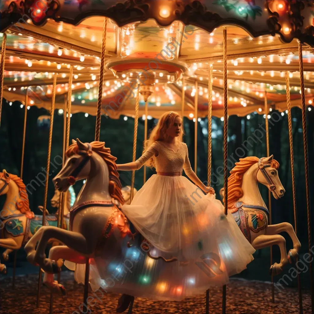 Enchanted carousel in fairy tale forest with colorful lights - Image 4