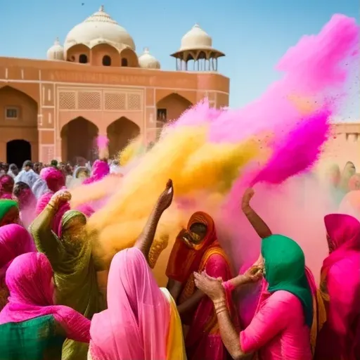 Holi festival celebration with people throwing colorful powders in India - Image 1