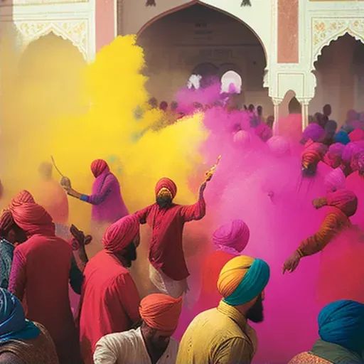 Holi festival celebration with people throwing colorful powders in India - Image 2