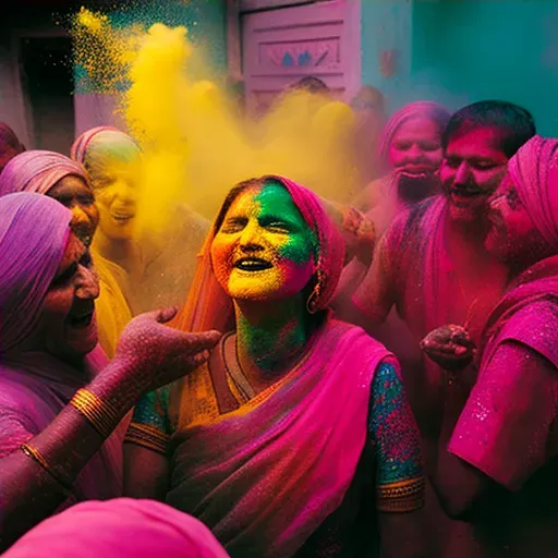 Holi festival celebration with people throwing colorful powders in India - Image 4