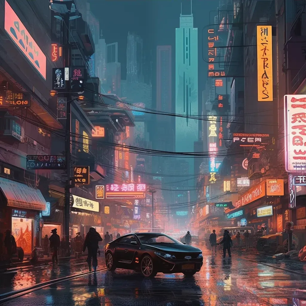 Neon-lit streets in a futuristic cyberpunk dystopian cityscape - Image 3