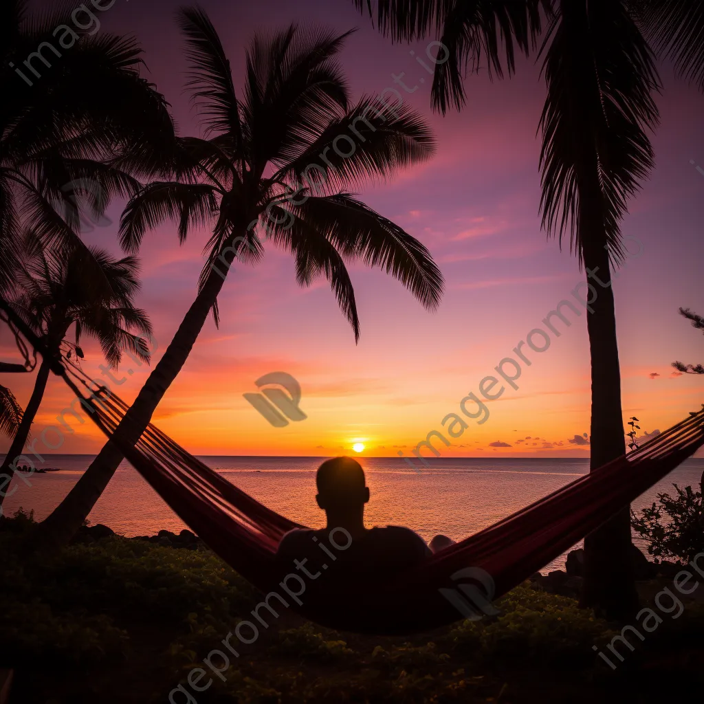 Freelancer working on laptop in hammock at sunset - Image 3