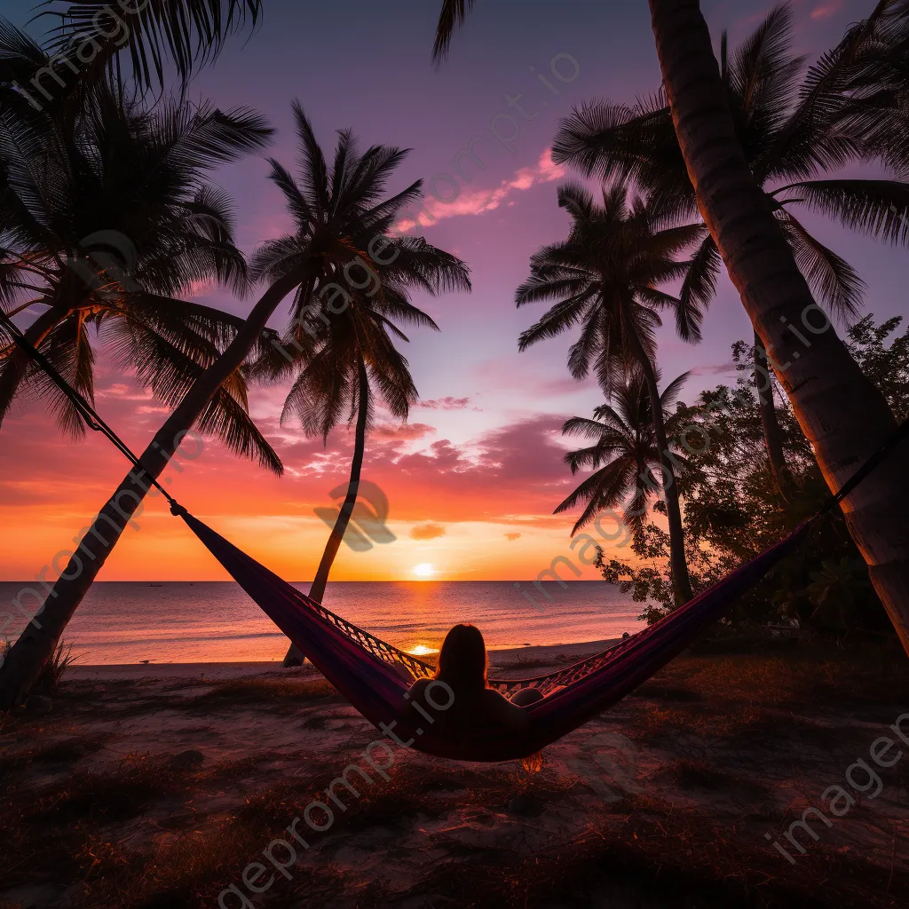 Freelancer working on laptop in hammock at sunset - Image 4