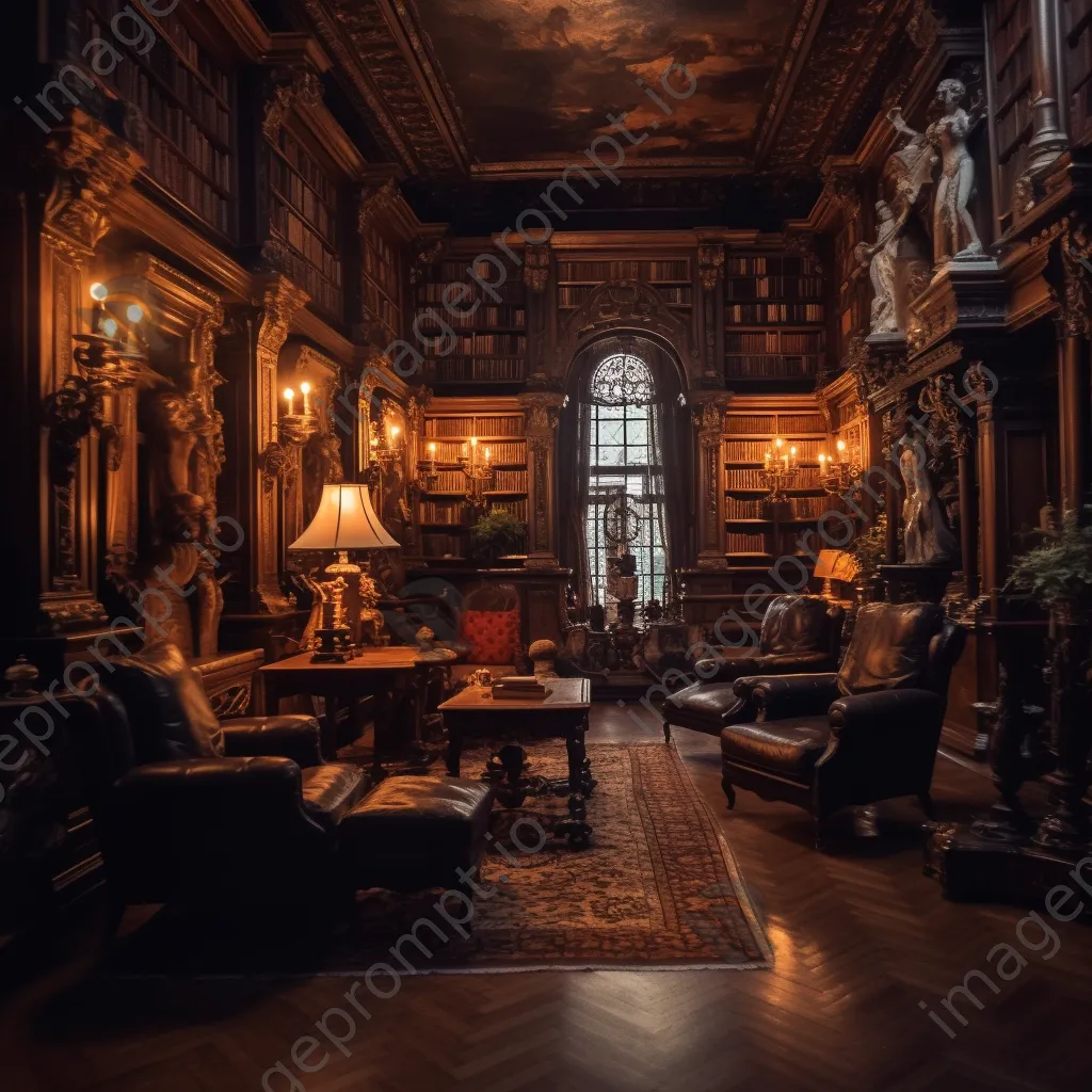 A reader in a cozy library with wooden furnishings and warm lighting. - Image 3