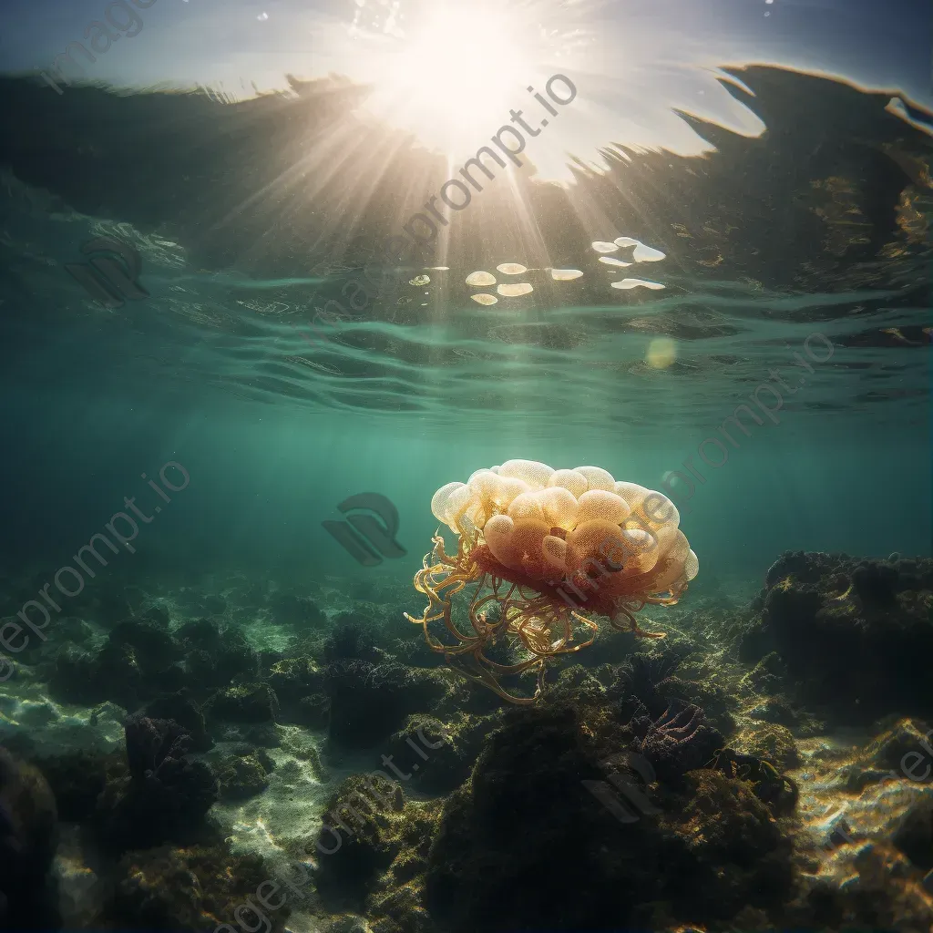 Sunlit coral reef with jellyfish, captured on a Phase One XF IQ4. - Image 1