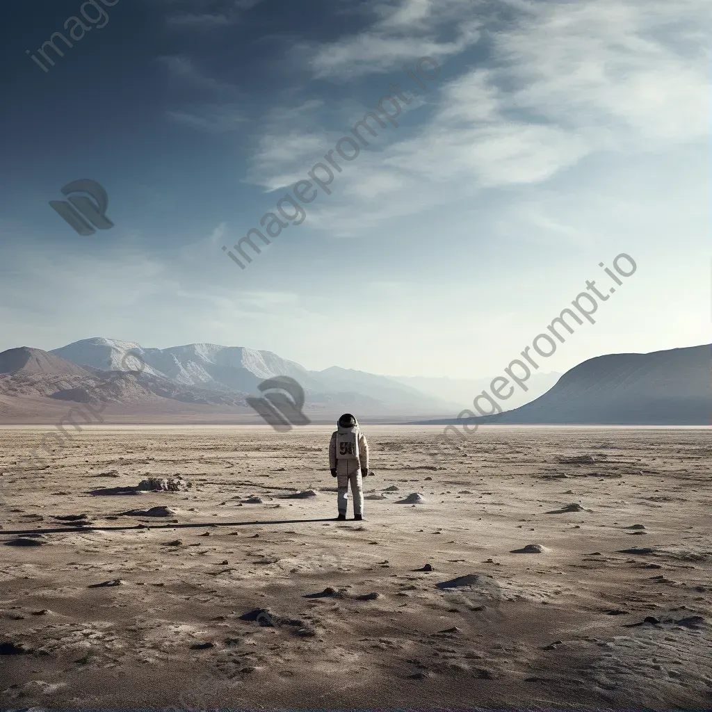 Lone astronaut in vast lunar landscape with Earth in the background - Image 1