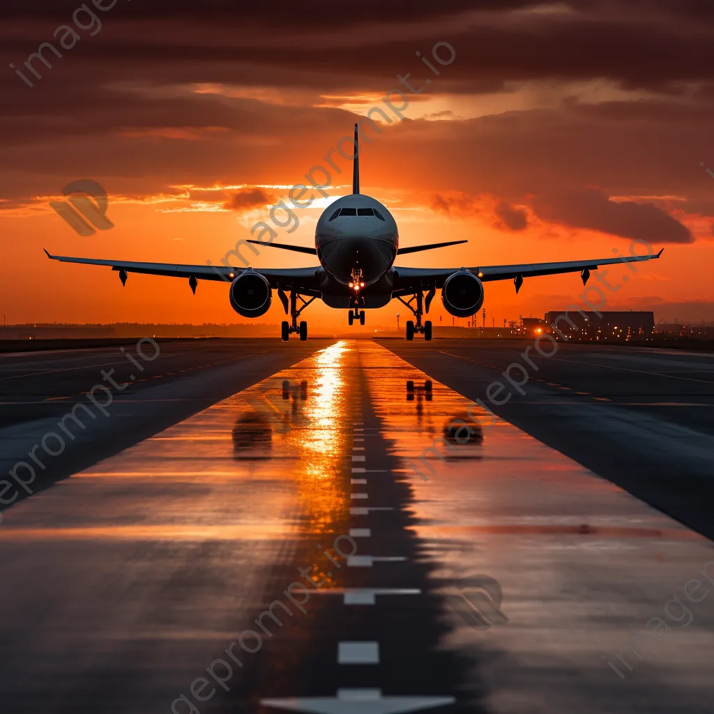 Airplane taking off against a colorful sunset sky - Image 1