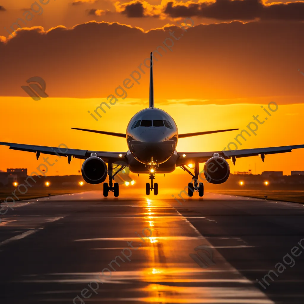 Airplane taking off against a colorful sunset sky - Image 3