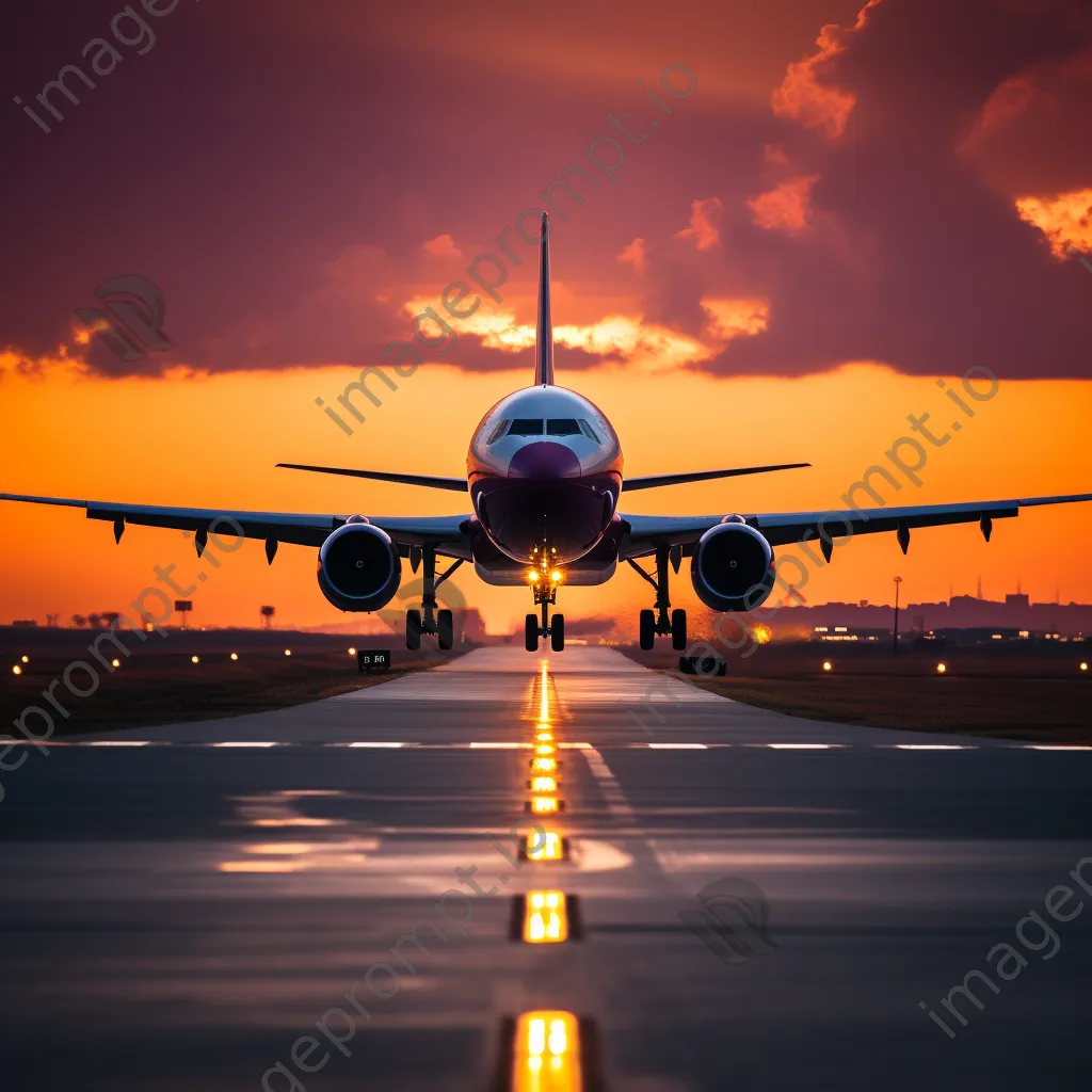 Airplane taking off against a colorful sunset sky - Image 4