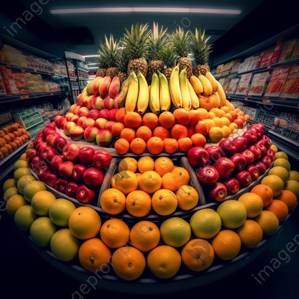 Colorful fruit display featuring various fruits in a supermarket. - Image 2