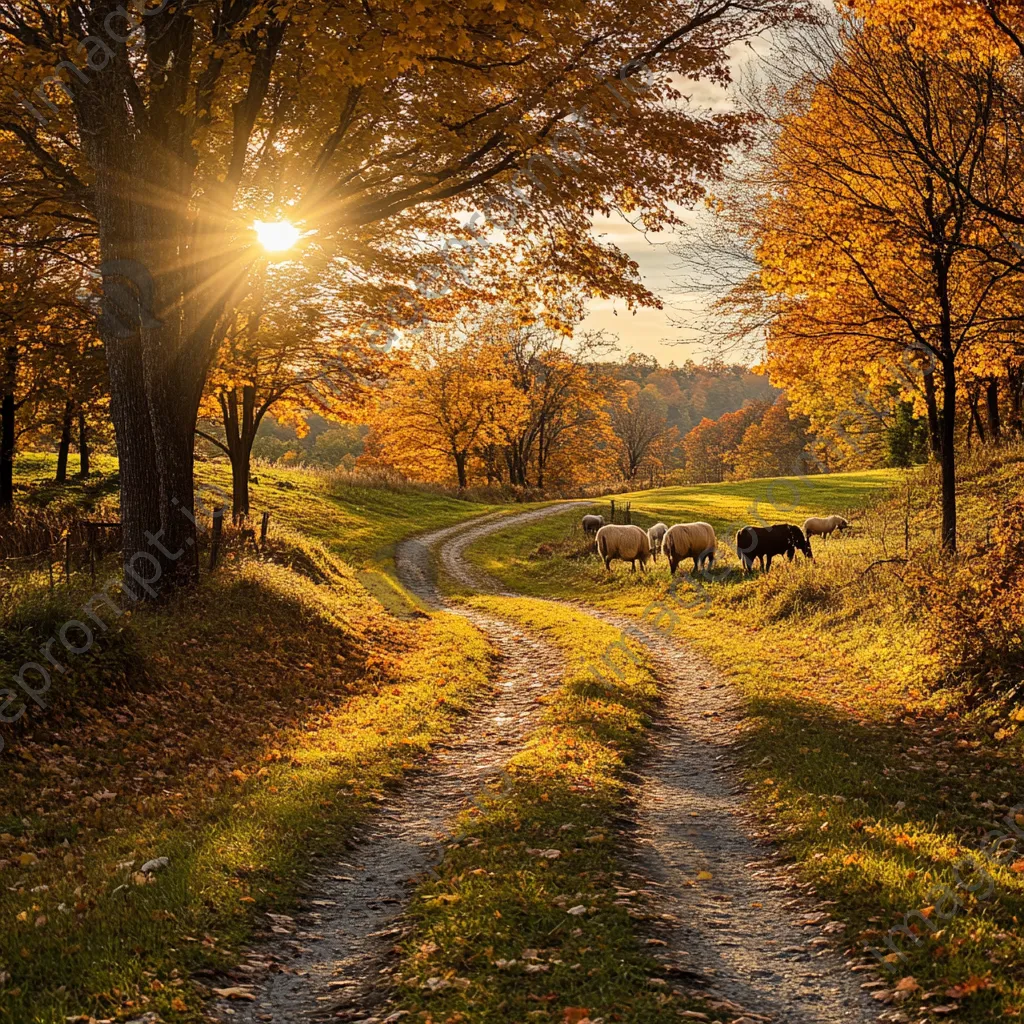 Scenic view of a path in a colorful maple orchard - Image 1