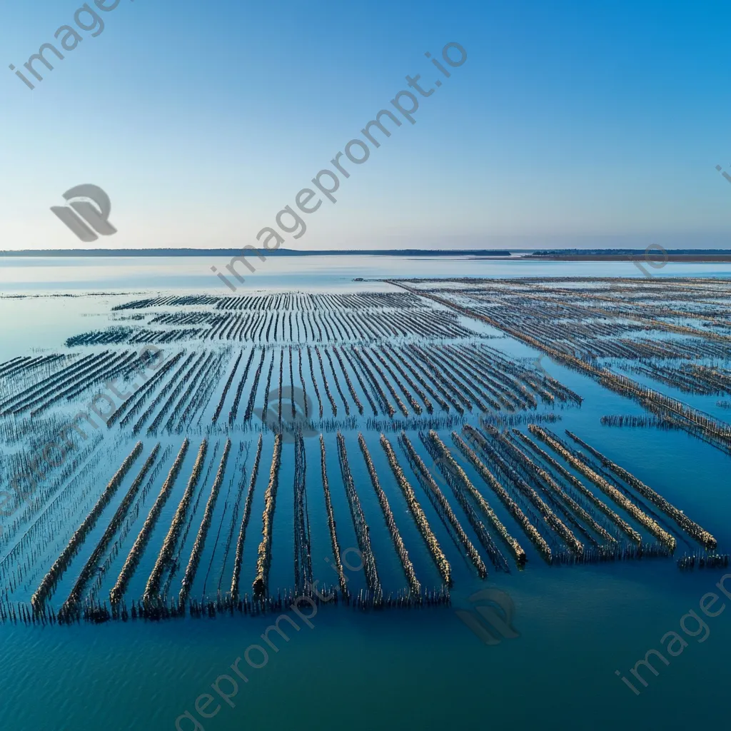 Aerial view of traditional oyster beds in calm waters - Image 1