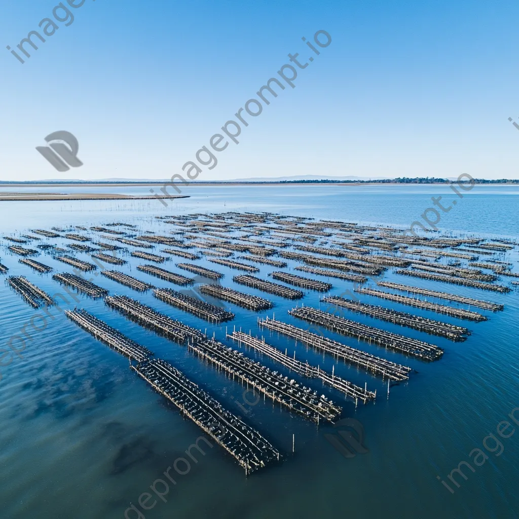 Aerial view of traditional oyster beds in calm waters - Image 2