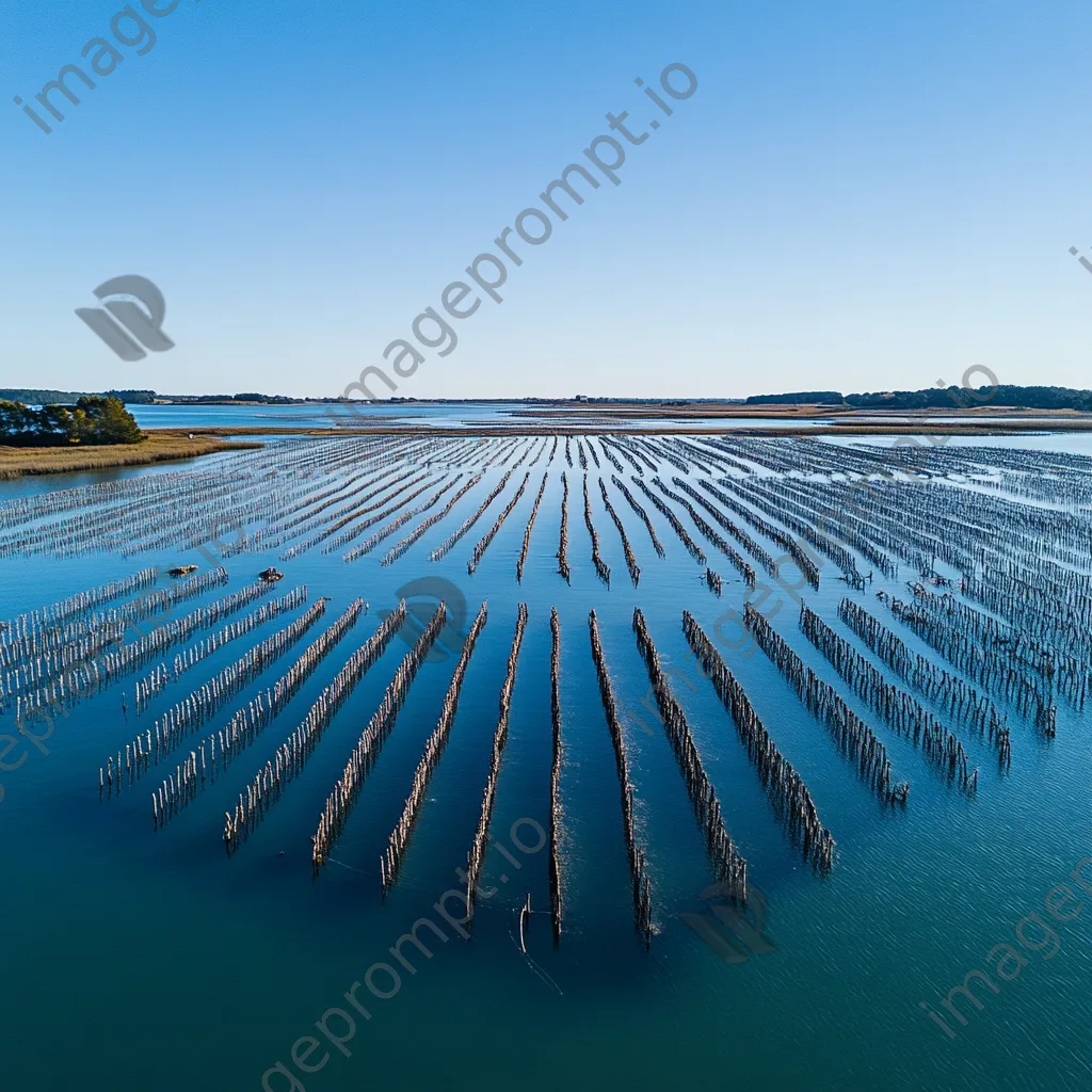 Aerial view of traditional oyster beds in calm waters - Image 3