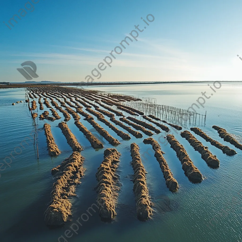 Aerial view of traditional oyster beds in calm waters - Image 4