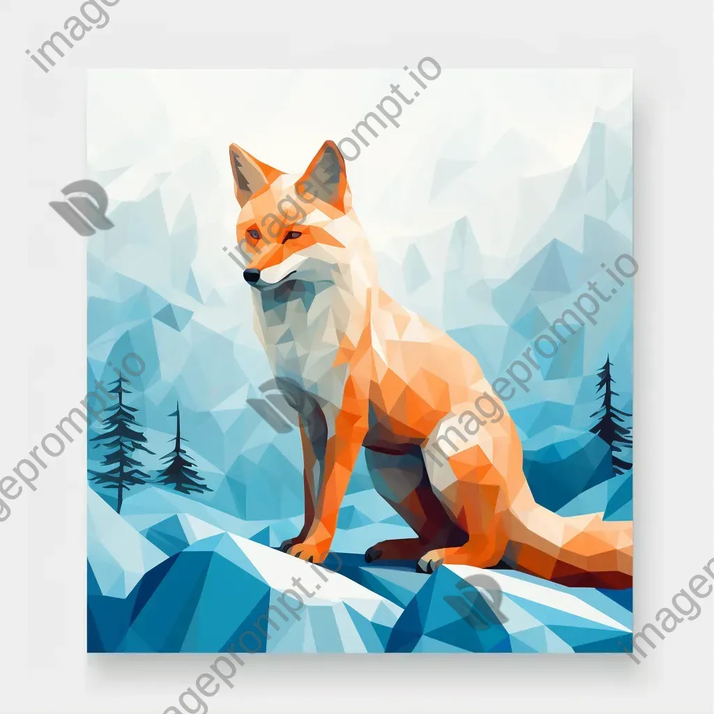 Geometric representation of a fox in snowy landscape in low poly style - Image 1