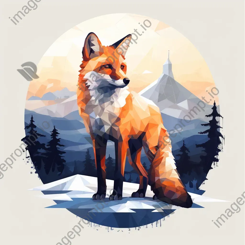 Geometric representation of a fox in snowy landscape in low poly style - Image 3