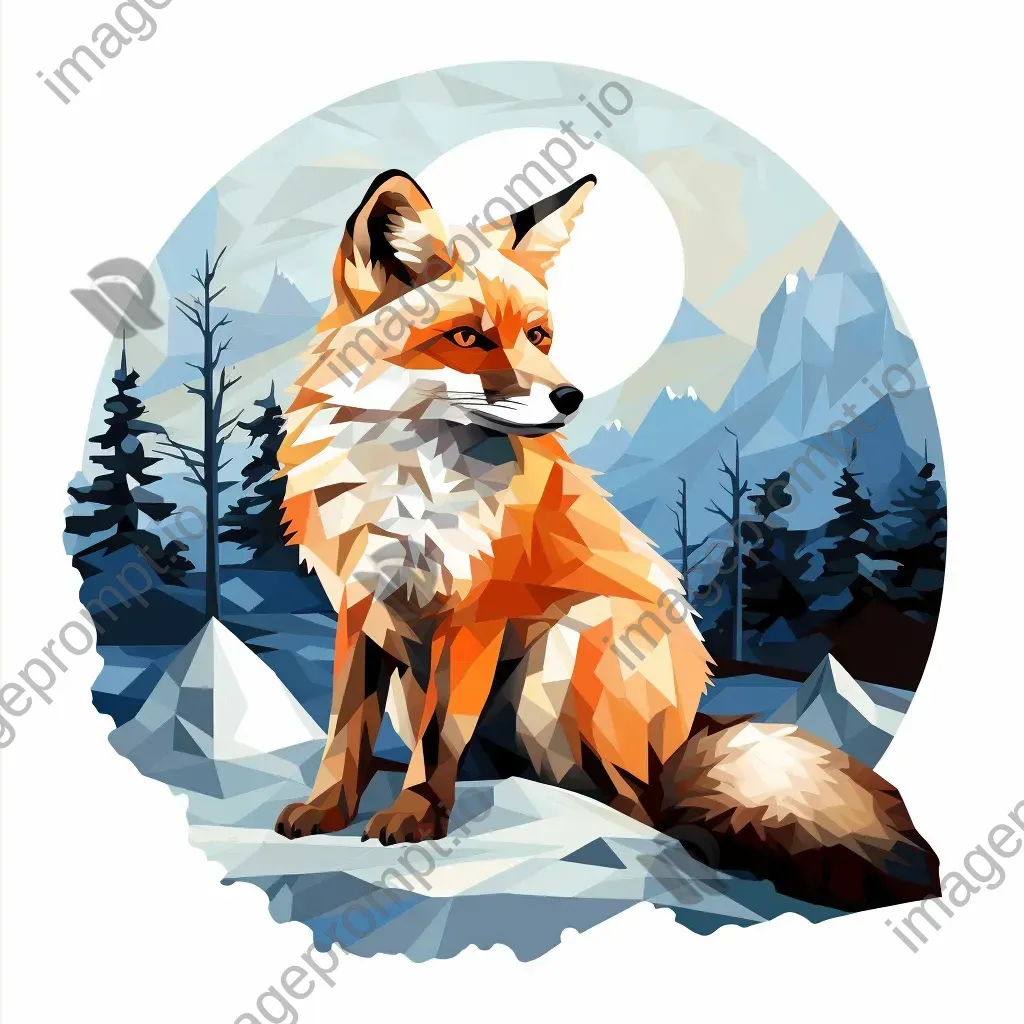 Geometric representation of a fox in snowy landscape in low poly style - Image 4