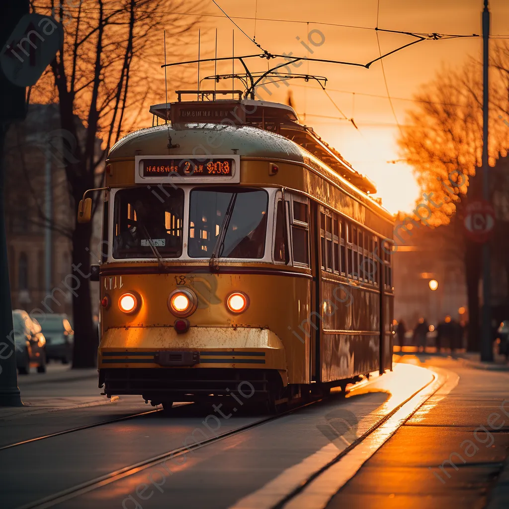 Close-up of a vintage tram against a beautiful sunset backdrop. - Image 3