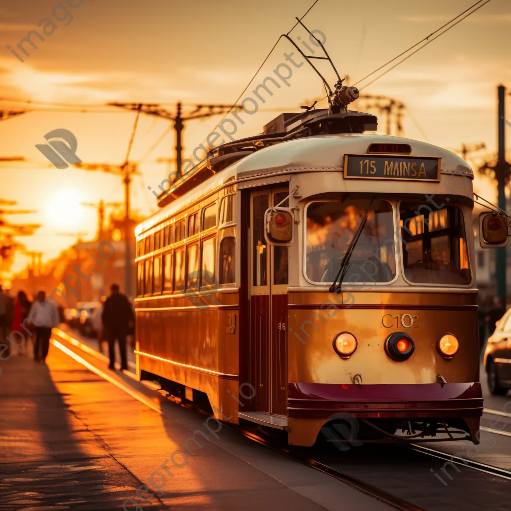 Close-up of a vintage tram against a beautiful sunset backdrop. - Image 4