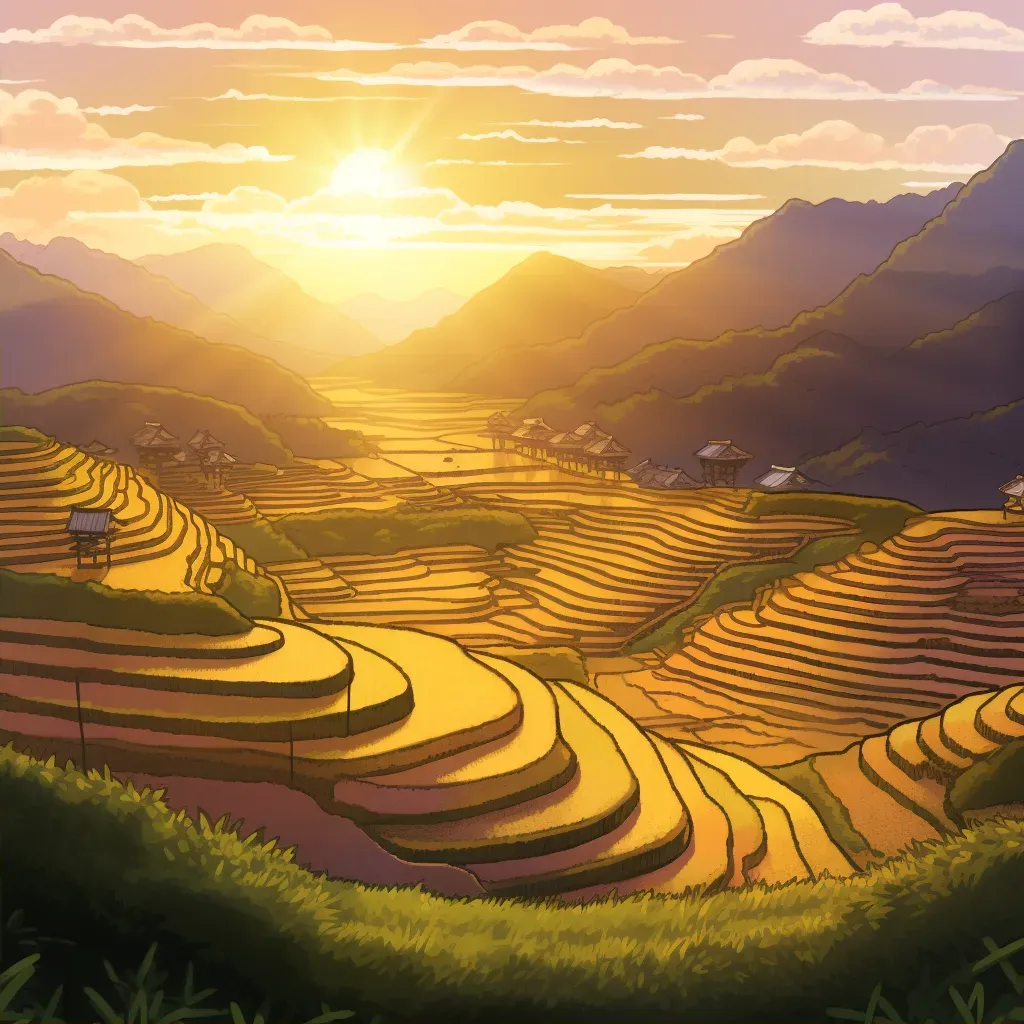 Golden Dawn Over Terraced Farmlands