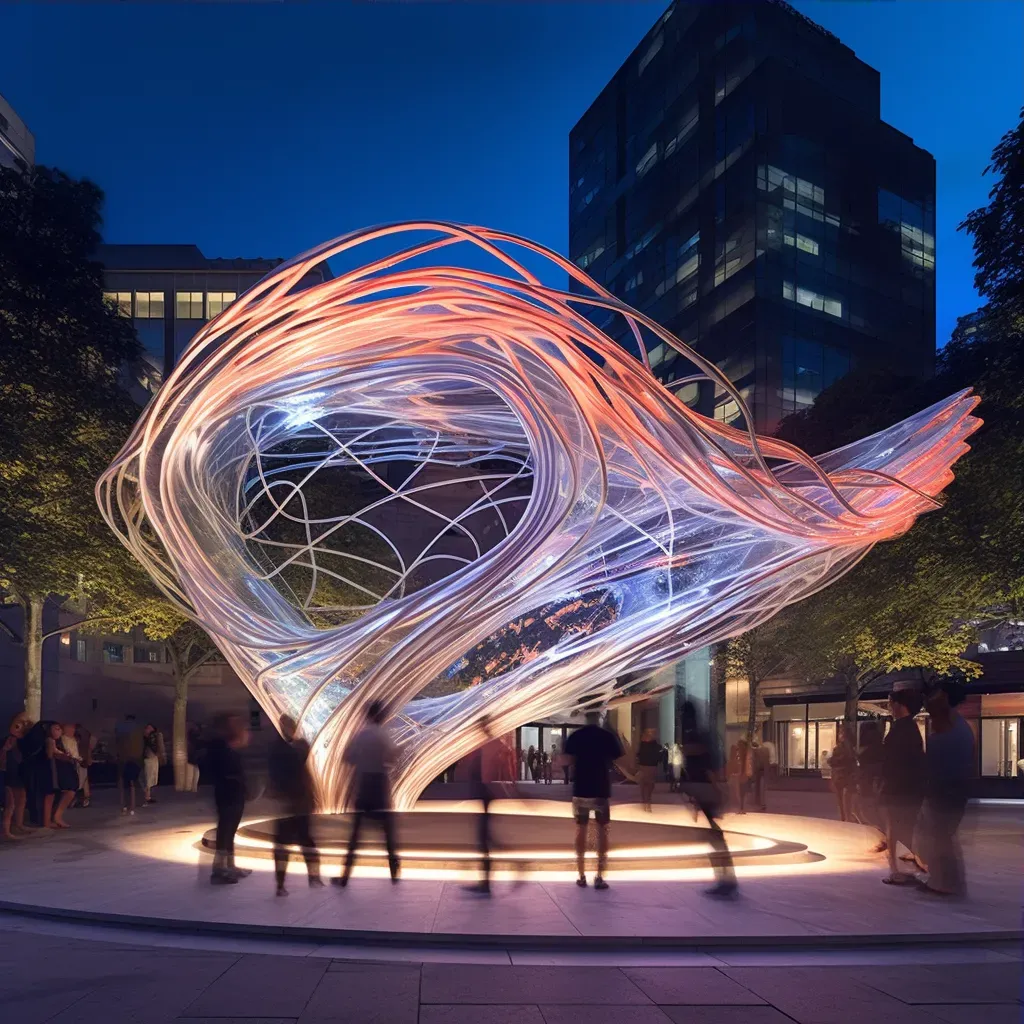 Twisting metal architectural installation with light displays - Image 3