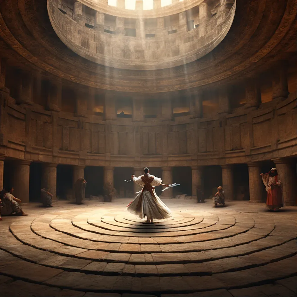 Image of a Turkish whirling dervish performing in an ancient Mayan temple - Image 1