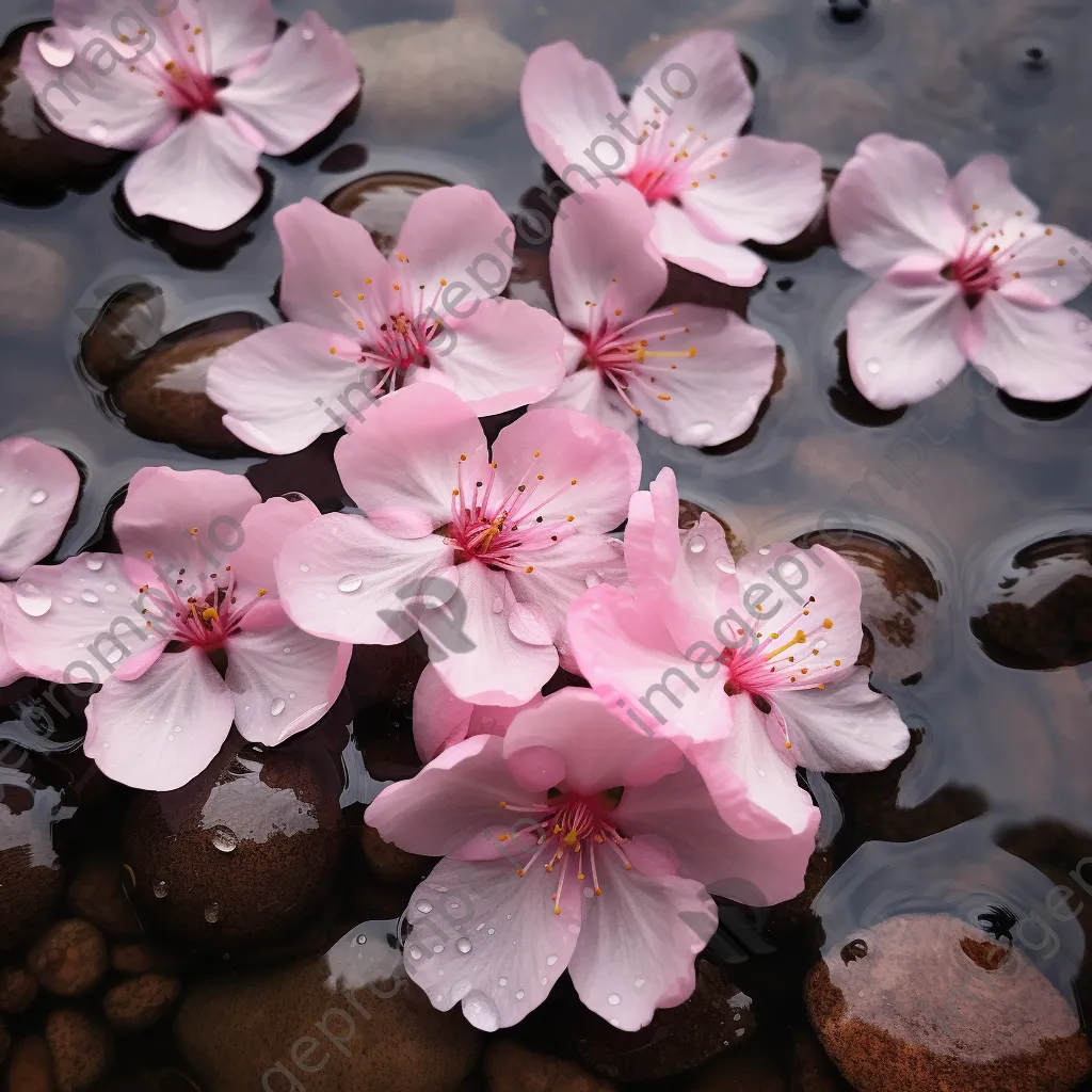 Close-up of cherry blossom petals with raindrops - Image 3