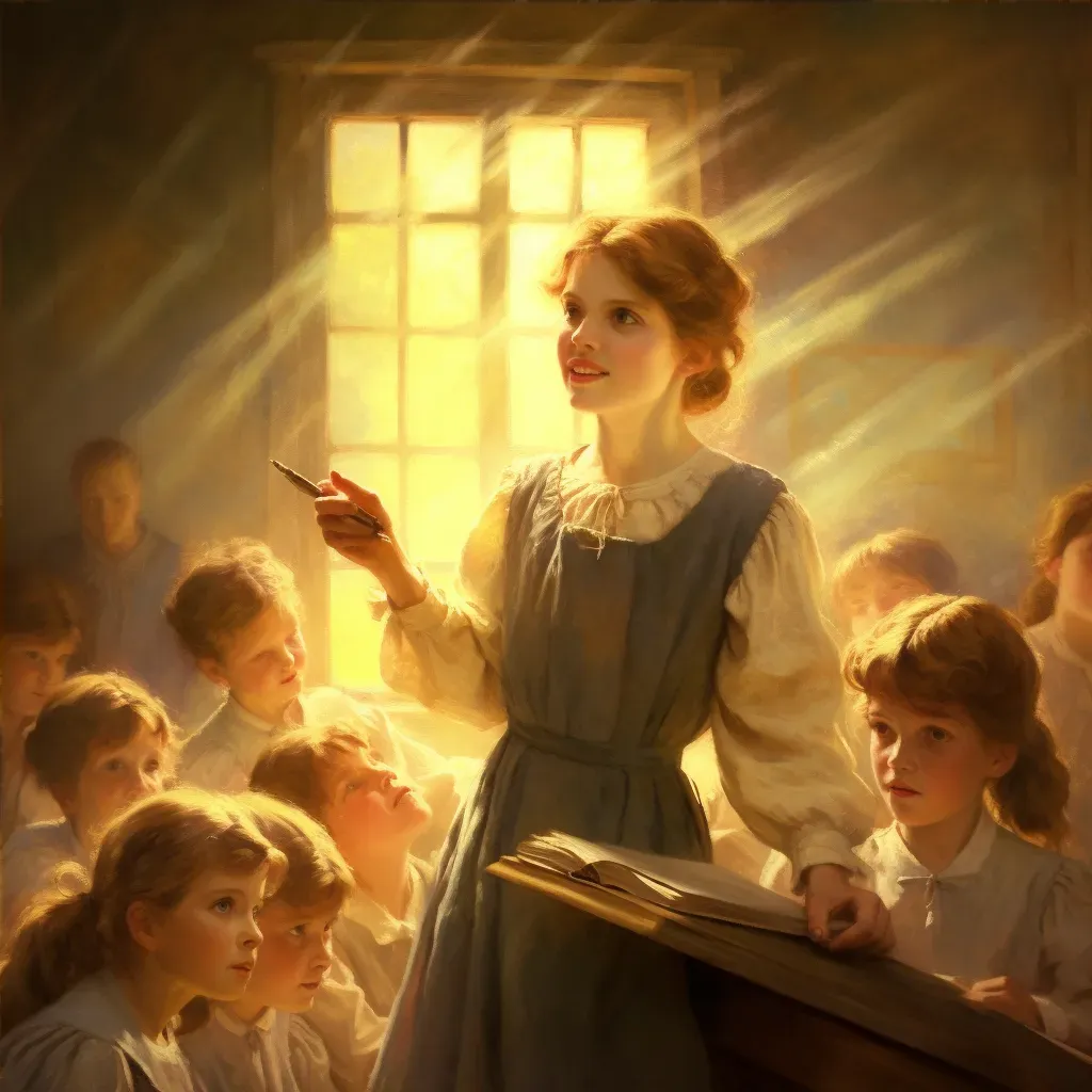 Illustration of inspiring teacher in sunlit classroom - Image 4