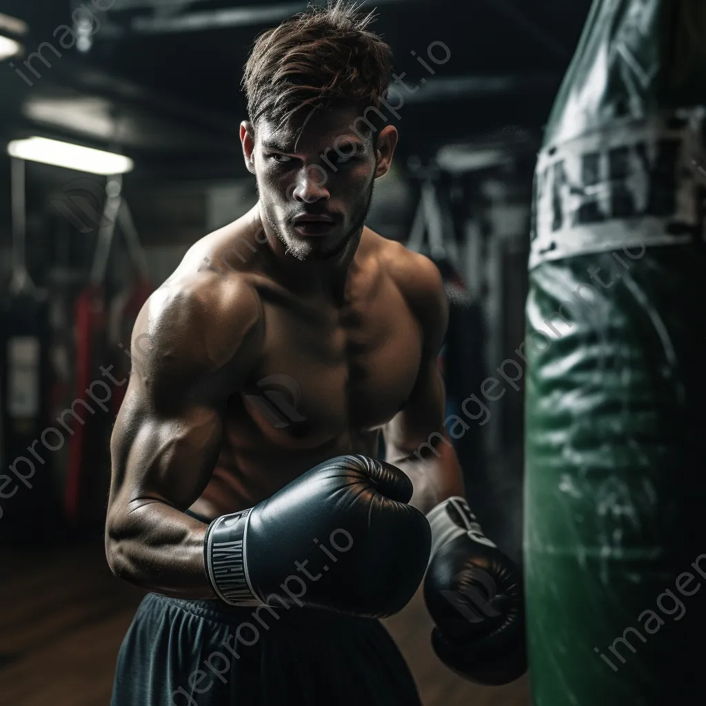 Boxer training with punching bag in gritty gym. - Image 3