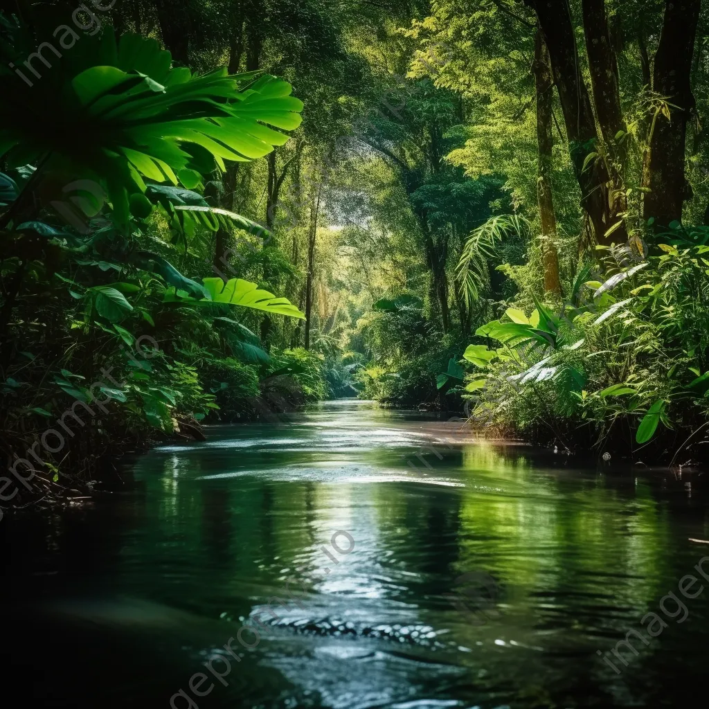 Serene jungle river with reflections of foliage - Image 4