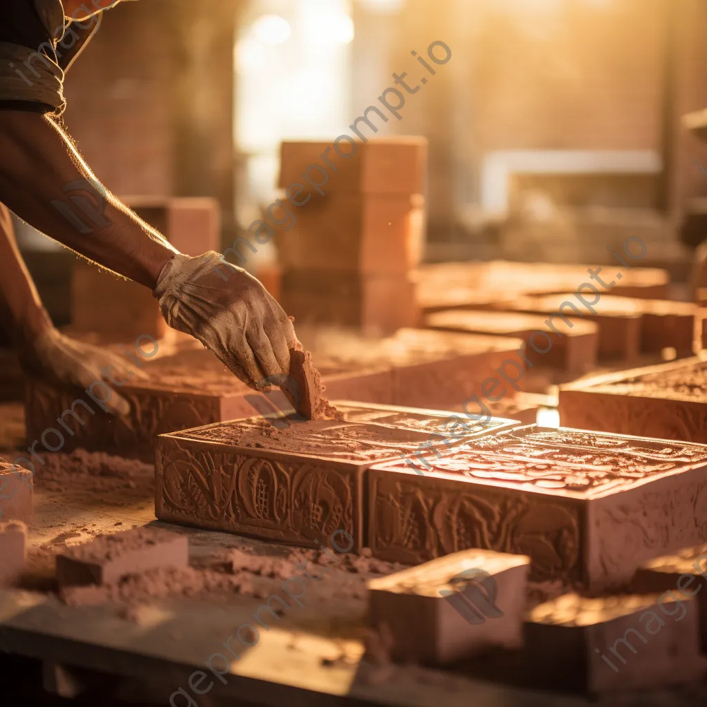 Hands filling traditional brick molds with clay - Image 3