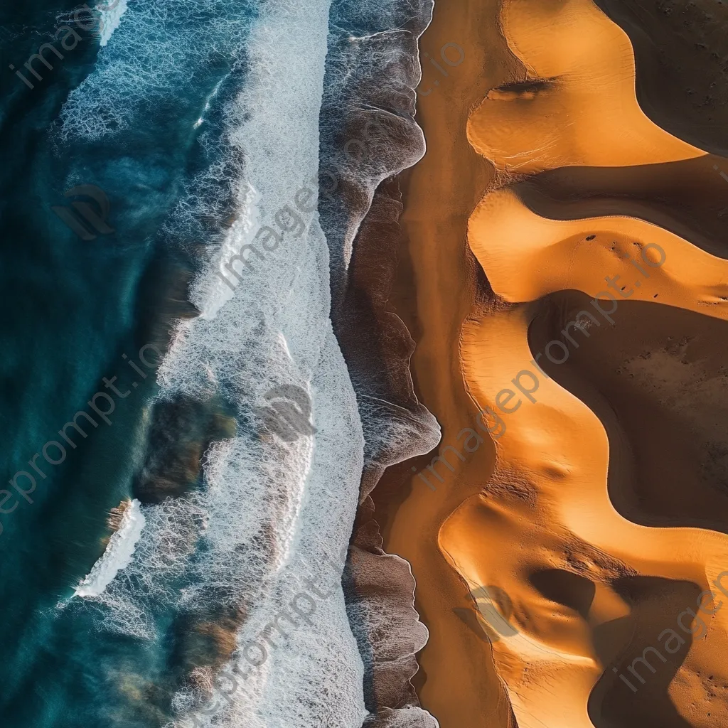 Aerial view of coastal sand dunes with ocean waves - Image 1