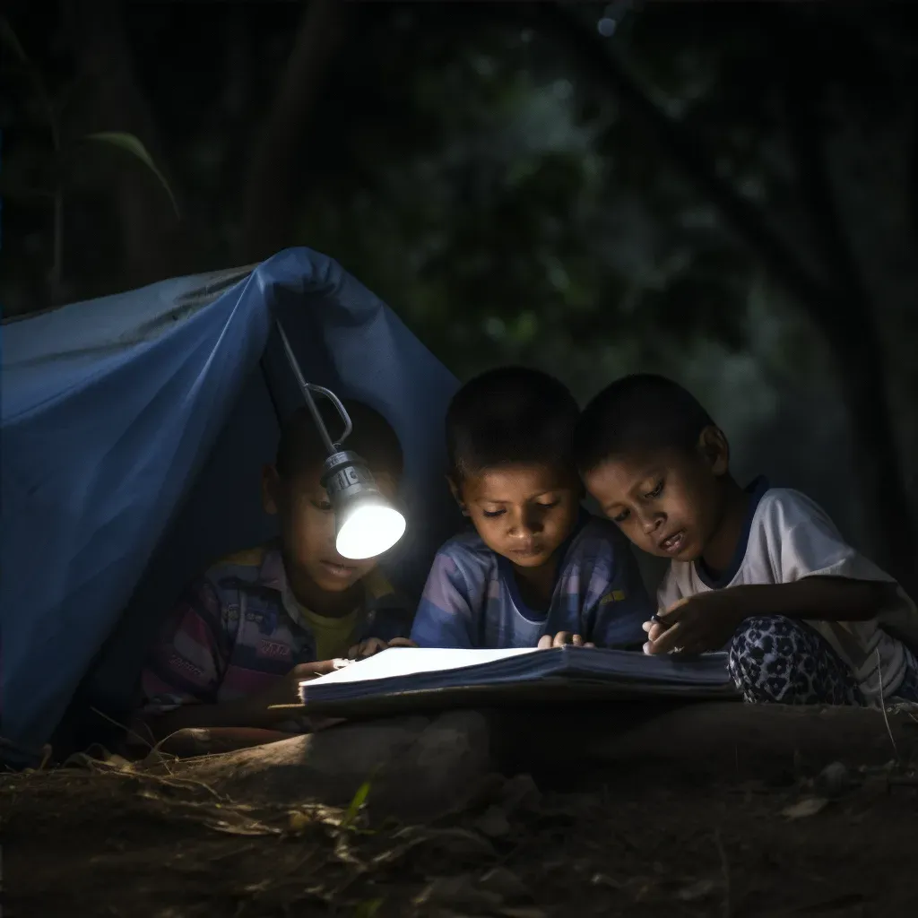 Children studying under street lamp at night depicting access to education challenge - Image 4