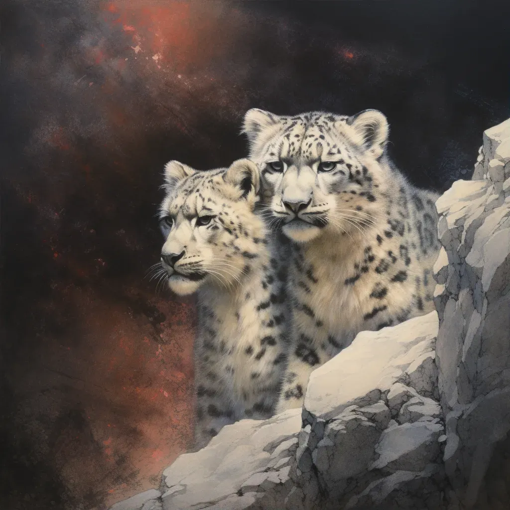 Image of endangered snow leopards navigating the rocky terrain in the Himalayan mountains - Image 1