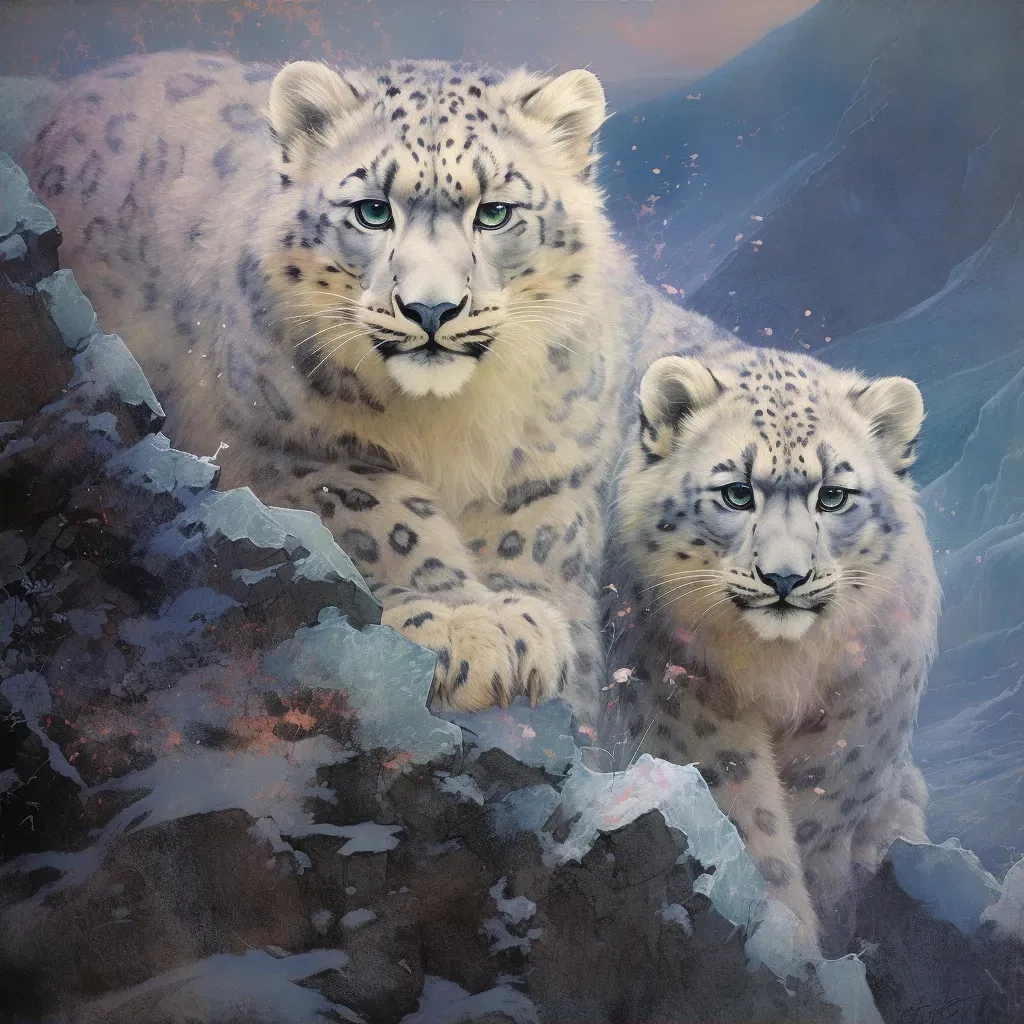 Image of endangered snow leopards navigating the rocky terrain in the Himalayan mountains - Image 2