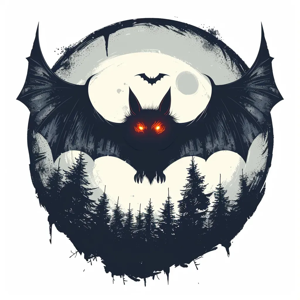 Menacing vampire bat with red eyes Halloween logo - Image 1