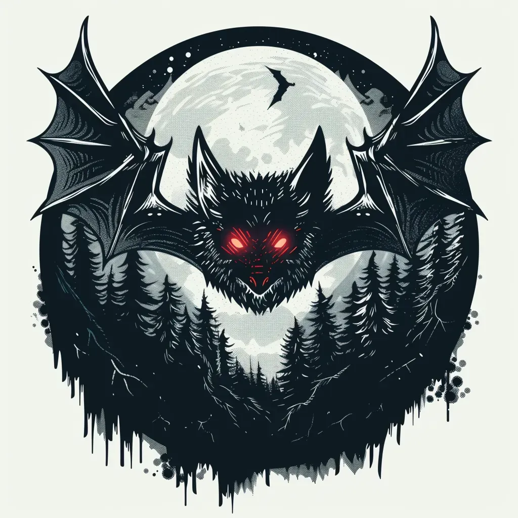 Menacing vampire bat with red eyes Halloween logo - Image 2