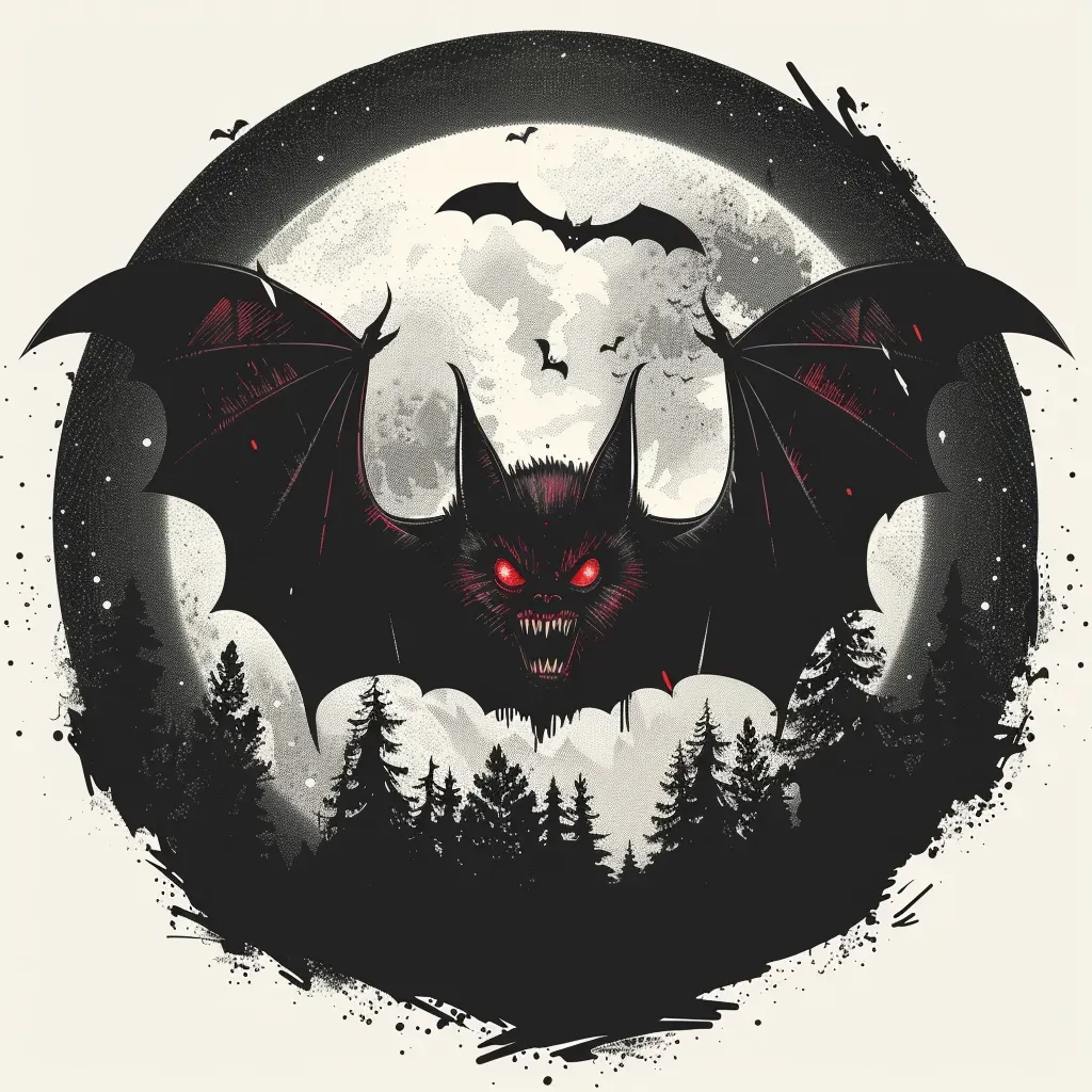 Menacing vampire bat with red eyes Halloween logo - Image 3