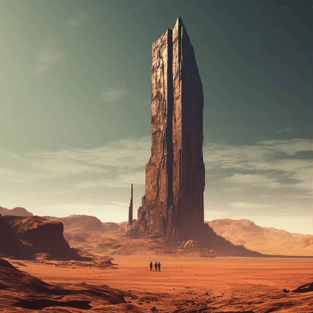 Mysterious alien monolith in a desolate, craggy Martian landscape - Image 1