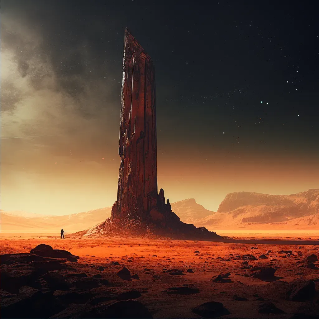 Mysterious alien monolith in a desolate, craggy Martian landscape - Image 2