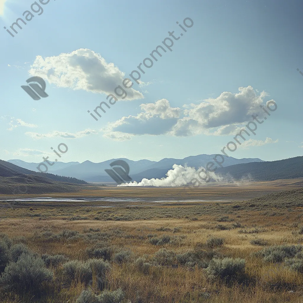 Vast geothermal field with steam and mountains in the background. - Image 1