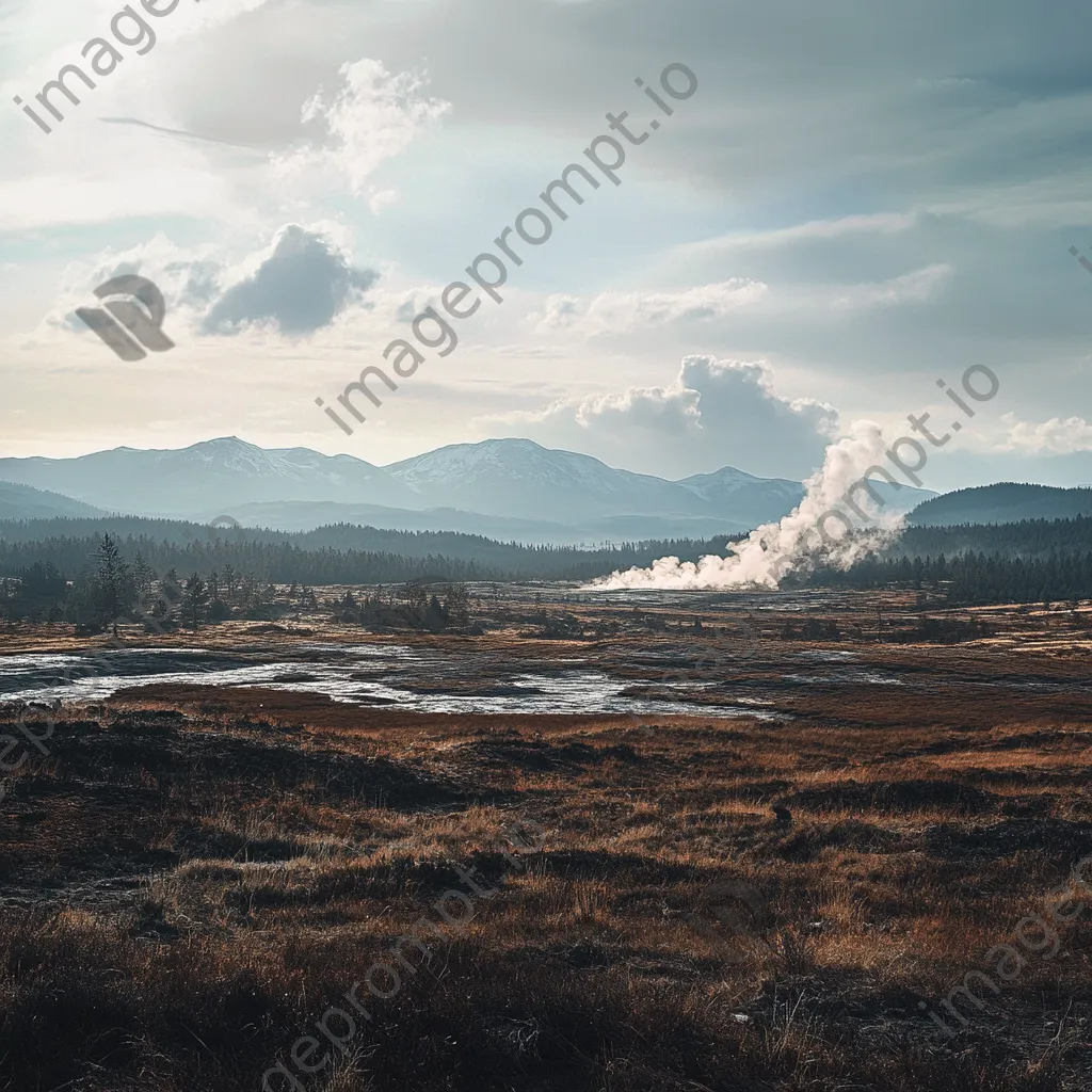 Vast geothermal field with steam and mountains in the background. - Image 2