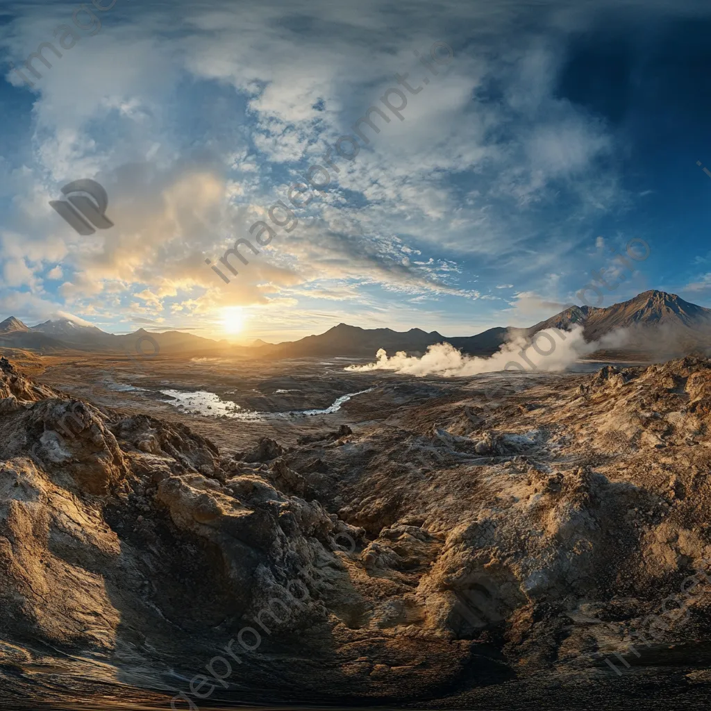 Vast geothermal field with steam and mountains in the background. - Image 3